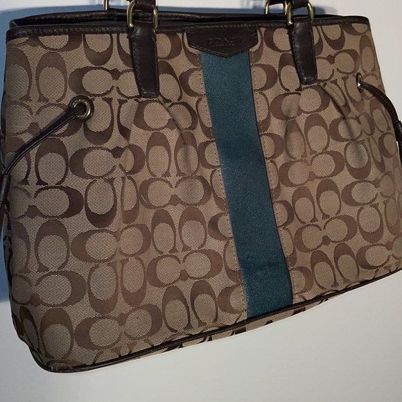 Coach Signature Stripe Drawstring Carryall Handbag - Picture 2 of 8